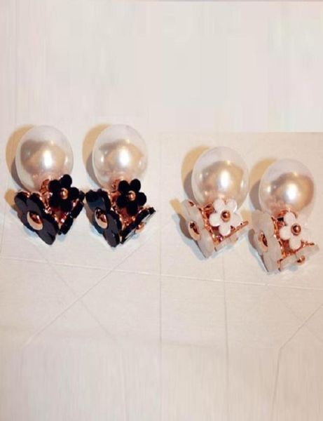 

ins fashion unique luxury designer double sided beautiful flower pearl elegant stud earrings for woman girls 6 colors5531098, Golden;silver
