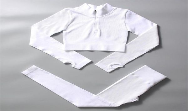 

2pcs women tracksuit screw pattern yoga leggings sport suit gym clothing fitness set keep warm sportswear pant suits 2203174756140, Gray