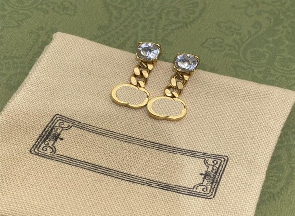

shiny chain crystal earrings letters charm diamond studs designer dangler women long golden chains studs with box6679638