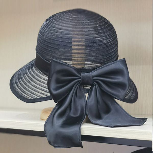 

wide brim hats bucket hats elegant ribbon bowknot summer hats wide brim bucket hat for women lady back opening church beach hat occasion cap, Blue;gray