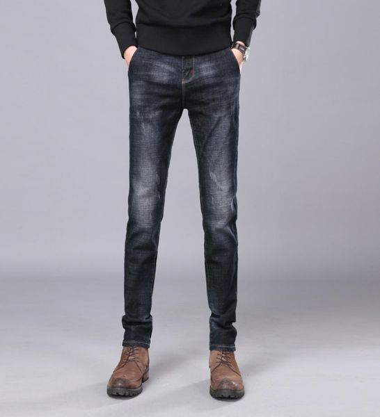 

men black jeans homme slim elastic factory jeans men straight quality mens designer pants6231774, Blue