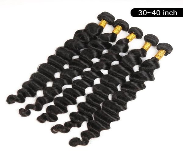 

long length human hair bundles weft 32 34 36 38 40 inch brazilian loose deep wave extension natural color8524330, Black