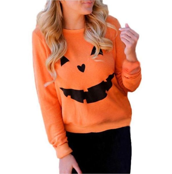 

women halloween pumpkin print long sleeve sweatshirt pullover shirt female casual hoodies tracksuit 6263022, White