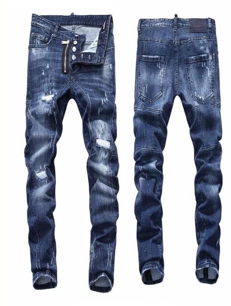 

men039s jeans european american style men hole straight zipper slim blue denim pencil pants for3728491