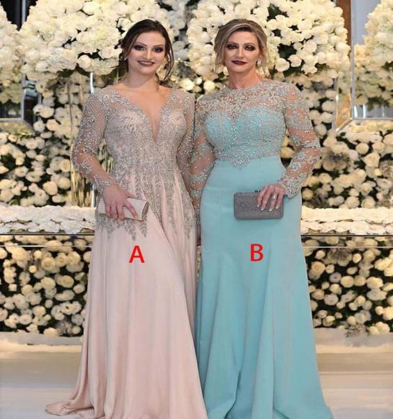 

luxurious bead crystal sequins mother of the bride dresses long sleeves v neck pink plus size formal party prom gowns3698012, Black;red