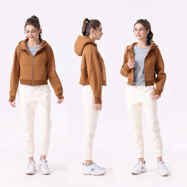 

autumn and winter yoga scuba hoodie womens plus velvet thickening jackets hoodys sports half zipper terry designers sweater cing loose short