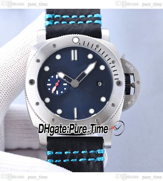 

v7 47mm new 01070 a2555 automatic mens watch blue dial bmg-tech steel case leather strap gents big watches pure_time ptpm a09a5, Slivery;brown