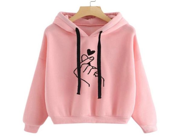 

womens hoodie sweatshirt jumper hooded pullover long sleeve finger heart printed funny streetwear sweatshirt hoodies mujer5538554, Black