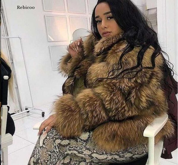 

female jacket fur coat women artificial raccoon winter warm fluffy short jackets cropped natural outwear plush coats 2112201702999, Black