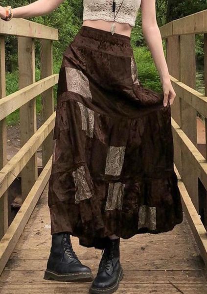 

skirts cute party long printed boho grunge fairycore retro kawaii holiday brown pleated women elegantskirts2798324, Black