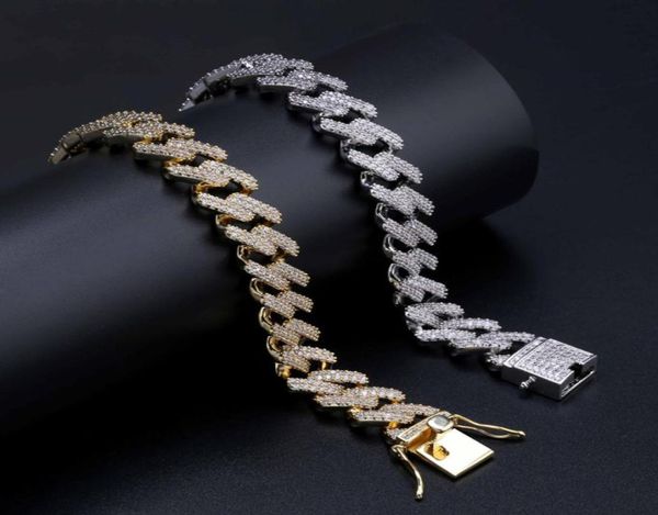 

14mm 78nch straight edge diamonds cuban link chain bracelet gold silver iced out cubic zirconia hiphop men jewelry9531731, Black