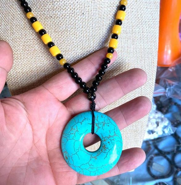 

48x48mm turquoise gem jasper donut necklace pendant 26quot34155871013006, Silver
