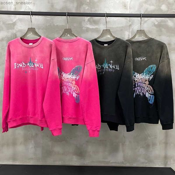 

oversized gradient butterfly alphabet fashion sweatshirts men personalized streetwear women crew neck hoodies, Black
