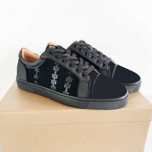 

luxury designer sneakers men leather casual shoe low cut suede shoes spike shoe women party wedding crystal sneaker platform shoe outdoor tr, Black