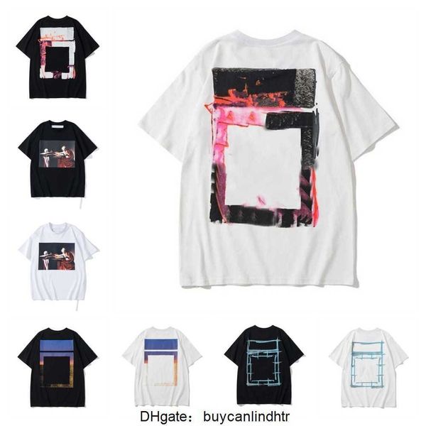 

men's t-shirts off offs black/white t shirt yellow warning strip printing student couple loose short t-shirt fashion printed x the back, White;black
