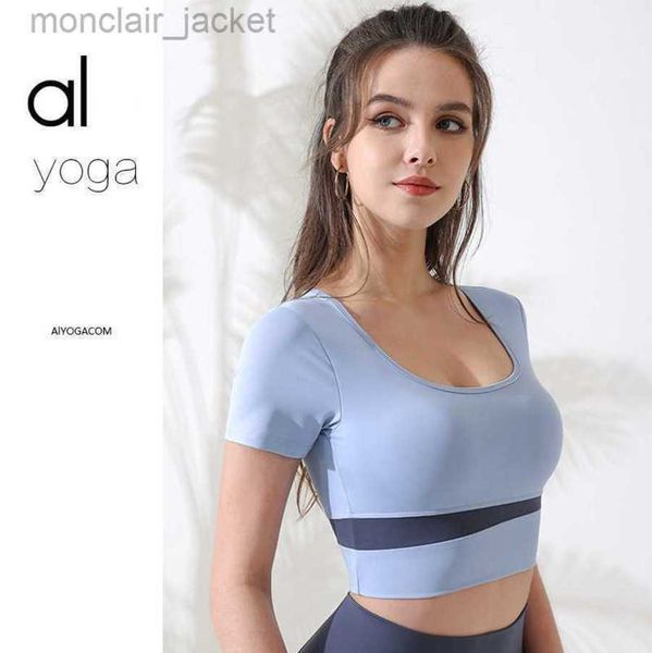 

desginer alos yoga t shirt originsports t-shirt women's summer running fitness short sleeve bra short with chest pad, White
