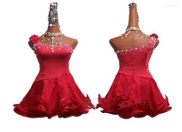 

stage wear rhine latin dance dresses for women slanted shoulder red dress party dancer singer performance clothing5224227, Black;red