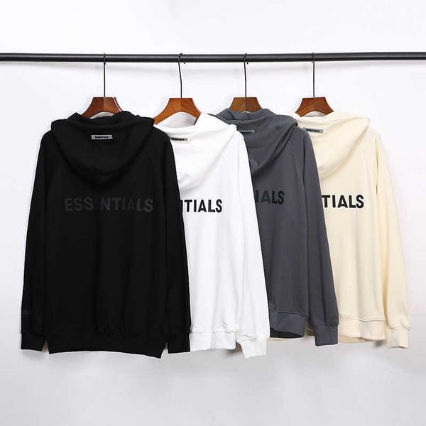 

ess hoodie chao brand fog multi thread essentials sleeve reflective three-dimensional silicone zipper thick hoodie, Black