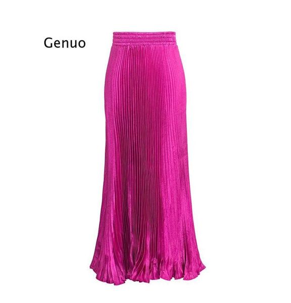 

skirts vintage cartoon print christmas pleated thin silk big swing umbrella skirt party bright satin high waist long women8872235, Black