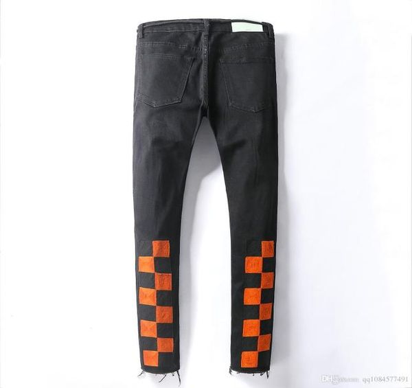 

2019 new black ripped denim embroidered mens jeans black slim fit distressed straight high street biker designer jeans hip hop siz3820965, Blue