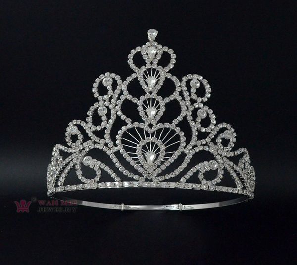 

heart drop tall large crowns rhinestone crystal adjustable headband for pageant or bridal wedding hair jewelry tiaras 018886839098, White;golden