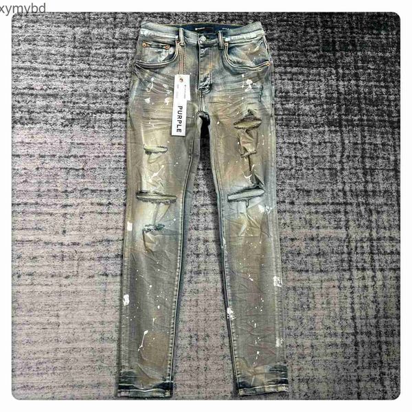 

purple brand jeans men's jeans men heavy exaggerated ink dirty effect slim pants fit casual, Blue