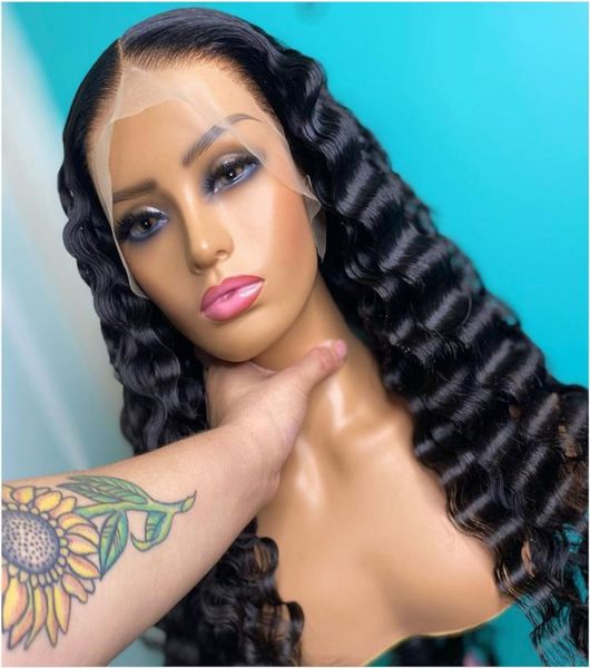 

loose deep wave lace wig transaprent t part lace front wig 100 remy human hair lace closure wig natural hairline8602241, Black