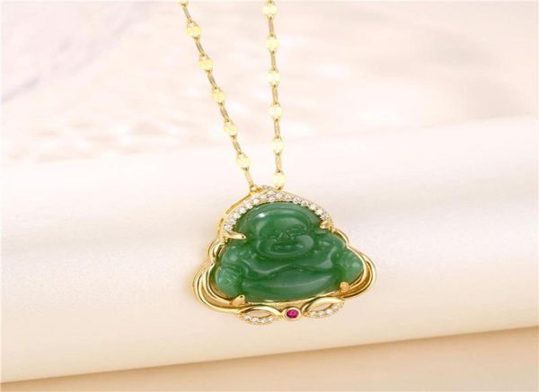 

pendant necklaces exquisite emerald imitation jade smiling maitreya buddha guard for women girls lucky jewelry birthday gift4455526, Silver