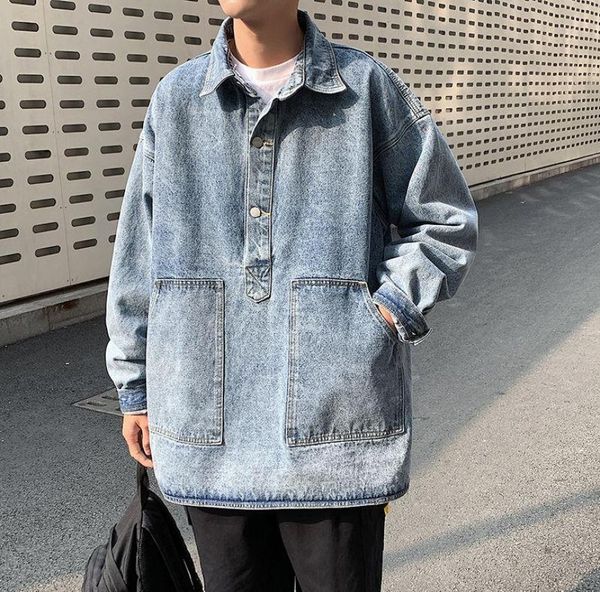 

mens jackets korean pullover denim jacket men039s fashion retro pocket denim jackets mens streetwear loose hiphop bomber jacke7707140, Black;brown