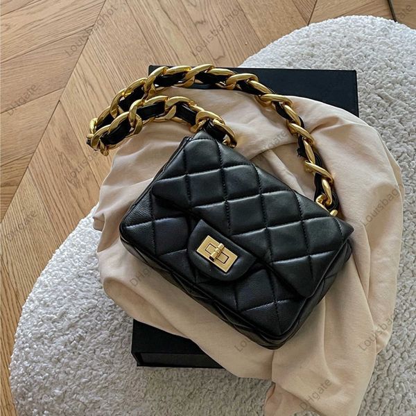 

premium genuine leather small fragrant wind diamond grid thick chain small square bag with large capacity one shoulder portable underarm bag