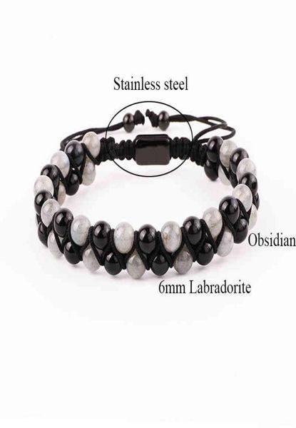 

fashion gemstone bracelet natural 6mm labradorite black agate beads handmade cord braided macrame bracelet men women1545868, Golden;silver