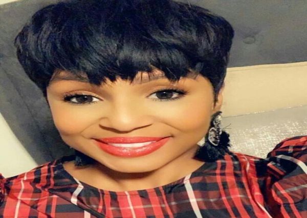 

short brazilian bob pixie cut natural wavy non lace front human hair wig with bangs for black women4608651, Black;brown