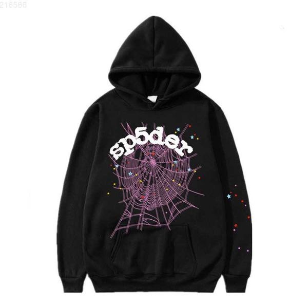 

men's hoodies sweatshirts sp5der hoodie pullovers young thug angel woman fashion 555555 letters casual spider web puff print, Black