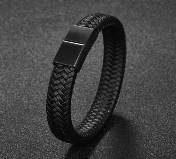 

charm bracelets classic black metal magnetic buckle leather bracelet for men suitable 1823cm wrist retro fashion trend jewelry 5990897, Golden;silver