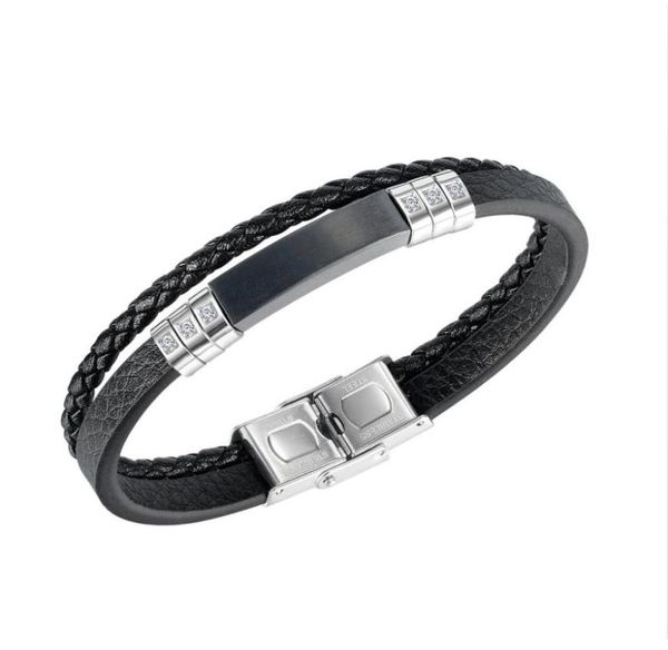 

black leather bracelet for men multilayer knit sliver stainless steel minimalism hand brand jewelry boys gifts66214125955170, Golden;silver