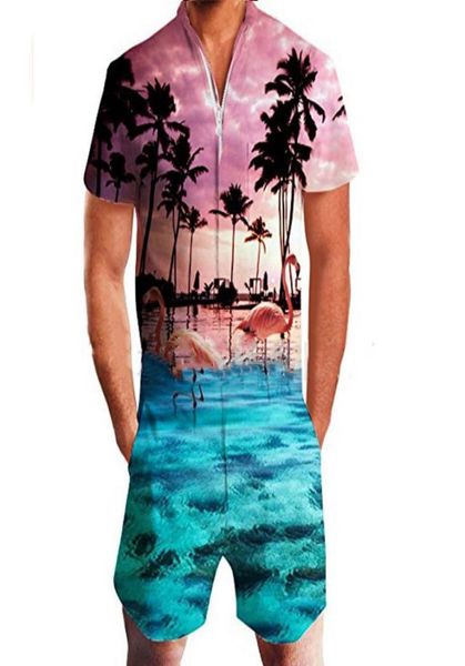 

leqemao men039s casual romper floral print short sleeve jumpsuit beach overalls one piece slim clothing men039s sets6110450, Gray