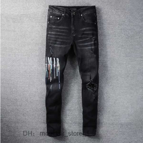 

amri jeans amri pants graphic jeans men trousers fashion high street black multicolor letter print elastic motorcycle pants hip hop 2 vdru, Blue