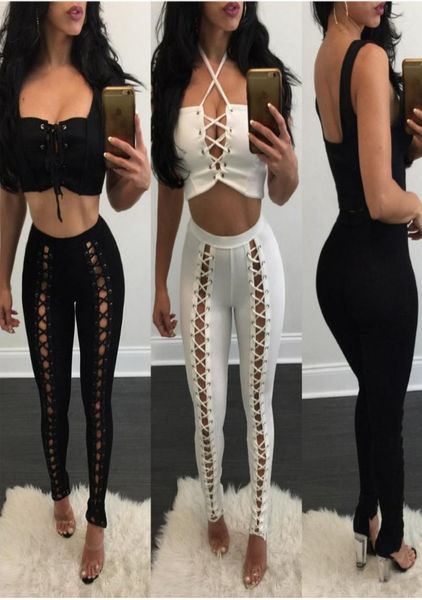 

women leggings lace up legs detail pants high waist slim workout leggings casual wear trousers size sxl4357123, Black