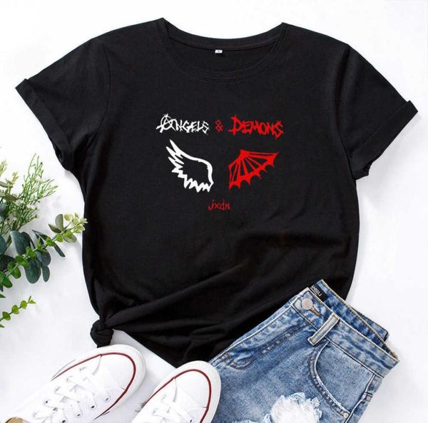 

angelsdemons jxdn tshirt women cotton short sleeve oneck t shirt for women black white letters personalized tshirt women 2105279636605