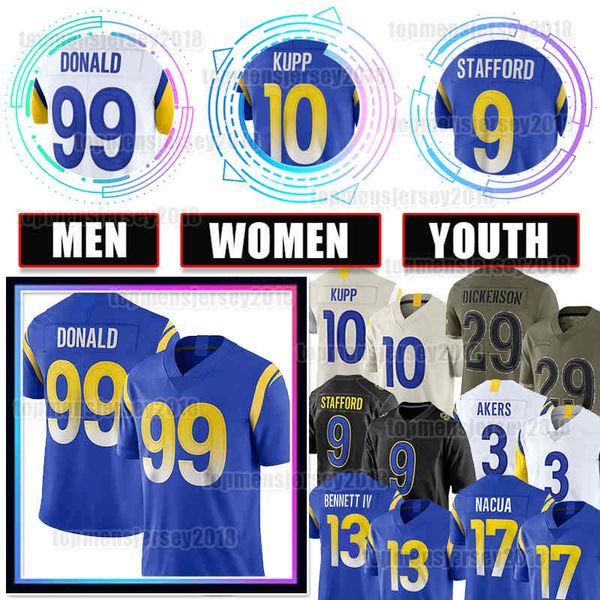 

99 aaron donald football jersey cooper kupp matthew stafford rams stetson bennett iv 29 eric dickerson zach evans 1 derion kendrick 77 andre, Black;red