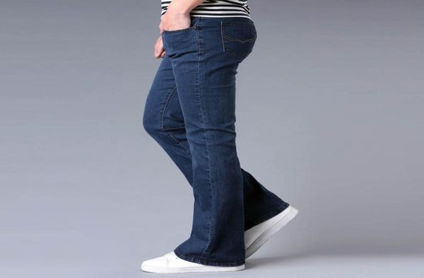 

2017 spring autumn mens black blue flare leg denim jeans plus size long slim flared bell trousers bootcut jeans men 33 34 35 369344316