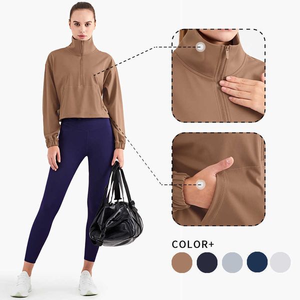 

lulu coat tummy pocket yoga women coat long sleeve shirts sport woman fitness female sportswear for gym outfit jacket workout cloth lemon