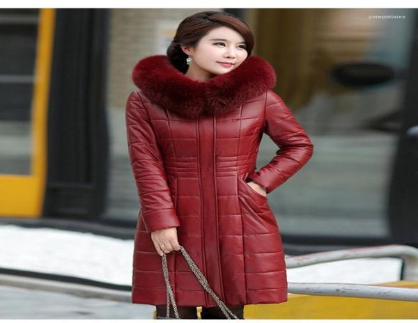 

long leather overcoat winter mother sheepskin coat hooded jacket outerwear thicken warm fur elegant plus size women female18670946, Black