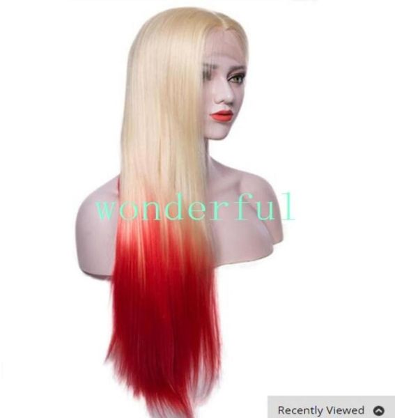 

long fashion heat resistant hair ombre blonde red synthetic lace front wig for women side part long silky straight lace wig half h5624503, Black