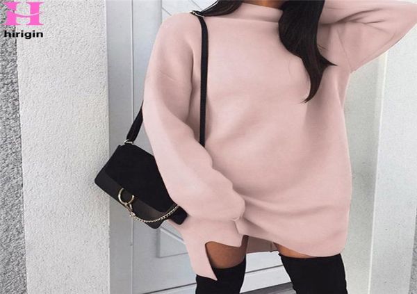 

2018 autumn new women sweatshirt dress women turtleneck long sleeve jumper dress solid knitted pullover loose mini winter5700576, Black;gray