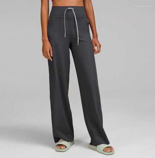 

active pants throwback sti with logo women sports flare wide leg yoga high waist drawstring fitness trouses gym sweatpants sportswear1022747