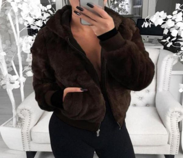 

women winter warm coats new faux fur coat hooded high waist fashion slim fake fur jacket fleece overcoats plush hoody streetwear703028506, Black