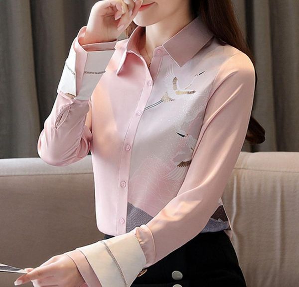 

fashion woman blouses 2020 turn down collar blouse women long sleeve print chiffon blouse shirt women clothes blusas c9763476052, White