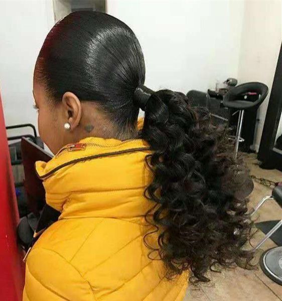 

120g kinky curly ponytail hair extenions clip in unprocessed real peruvian hair ponytail afro kinky curly natural curly human8415389, Black