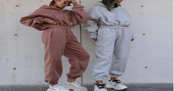 

hooded sweatshirt women oversized hoodies casual tracksuits loose long sleeve pullover blouse sudadera mujer stacked pants set2063309, Gray